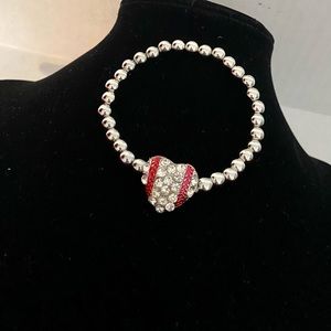 Silver Ball Bracelet w/Heart Shape Baseball